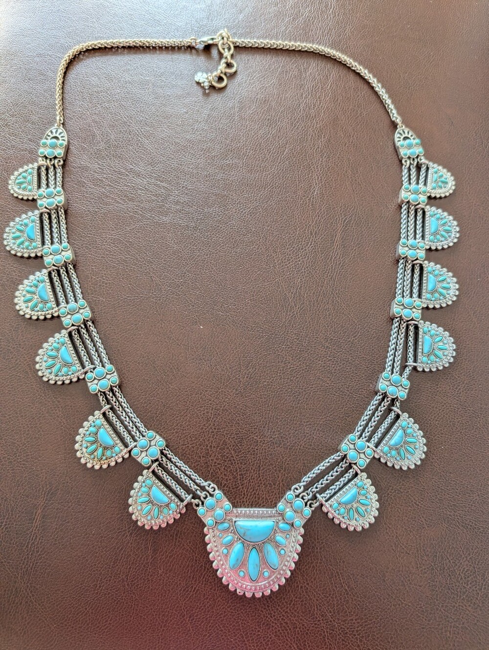 Lucky Brand Silver-Tone Turquoise Accent Bib Necklace
